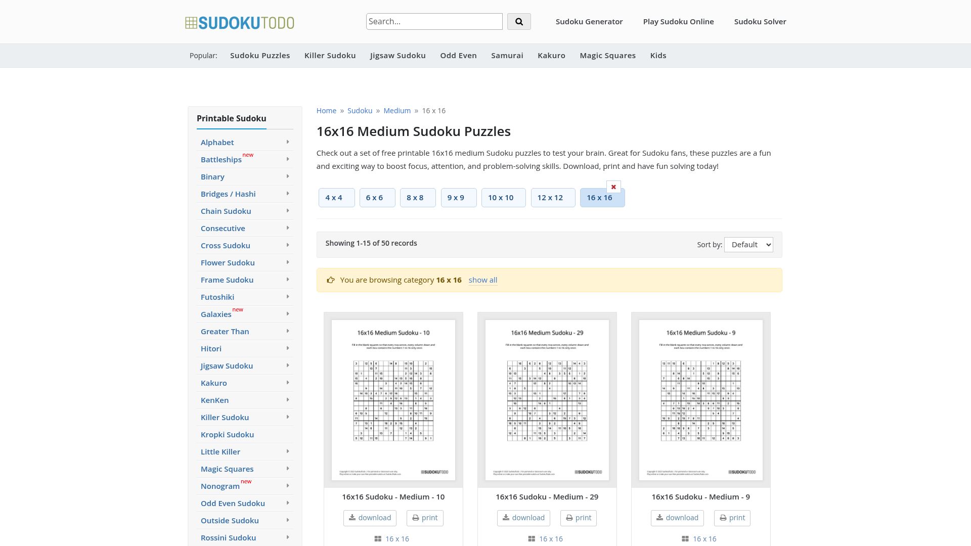 10 Best Sudoku Puzzles Medium for 2025 - SudokuTodo Medium 16x16 Sudoku