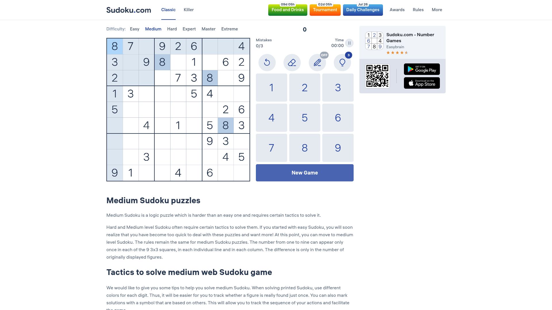 10 Best Sudoku Puzzles Medium for 2025 - Sudoku.com – Medium Level Online Sudoku