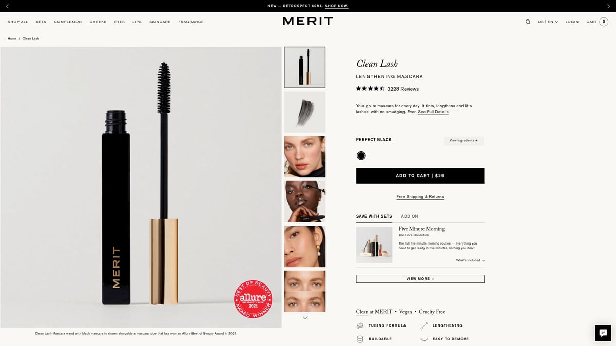 8 Best Smudge Proof Mascara Picks for Flawless Lashes 2026 - Merit Beauty Clean Lash Lengthening Mascara