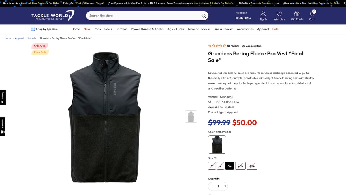 7 Best Tackle Deal Picks for Anglers in 2026 - Grundens Bering Fleece Pro Vest