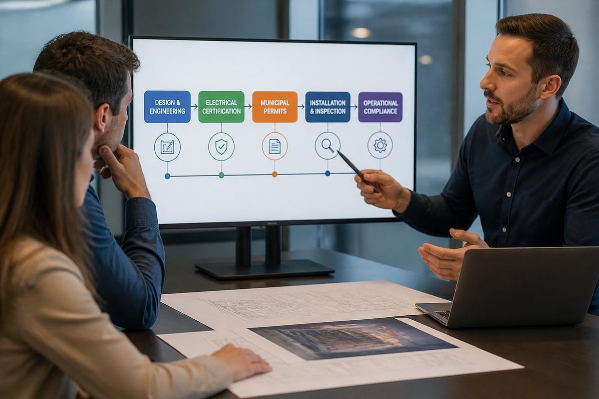 LED display regulatory compliance workflow