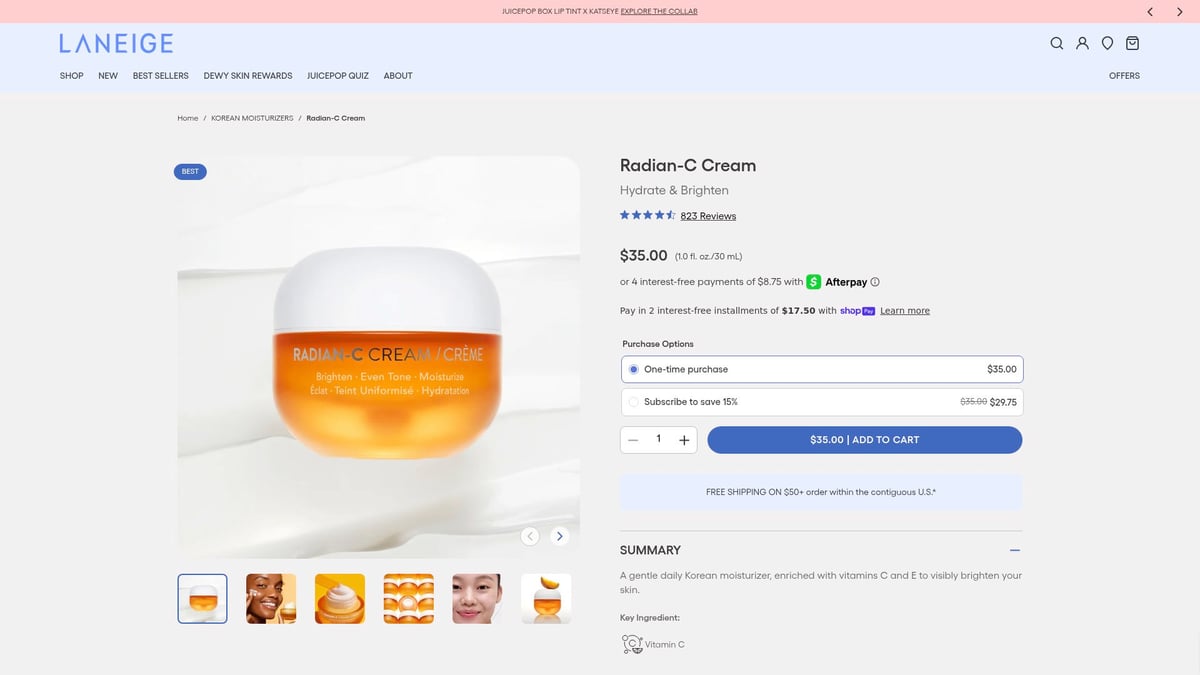 9 Amazing Korean Face Cream Whitening Picks for 2026 - Laneige Radian-C Cream