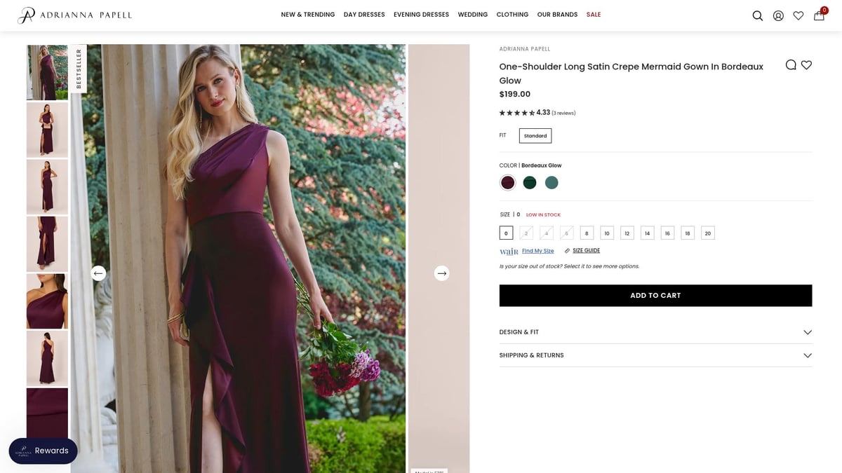 7 Stunning Dresses for Fall Women to Wear in 2025 - One-Shoulder Long Satin Crepe Mermaid Gown In Bordeaux Glow – Adrianna Papell ($199)