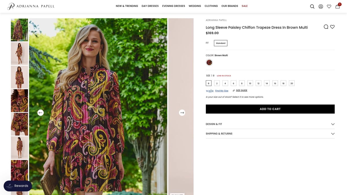 7 Stunning Dresses for Fall Women to Wear in 2025 - Long Sleeve Paisley Chiffon Trapeze Dress In Brown Multi – Adrianna Papell ($169)