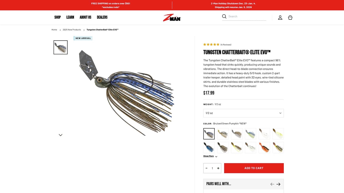 7 Exciting New Fishing Innovations to Try in 2026 - Tungsten ChatterBait® Elite EVO™ – Compact Power and Instant Action