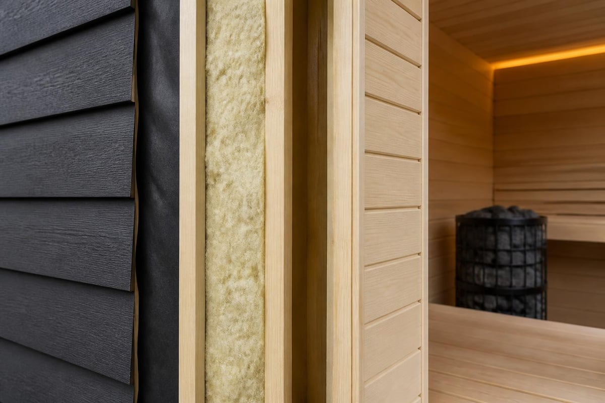 Box sauna wall layers