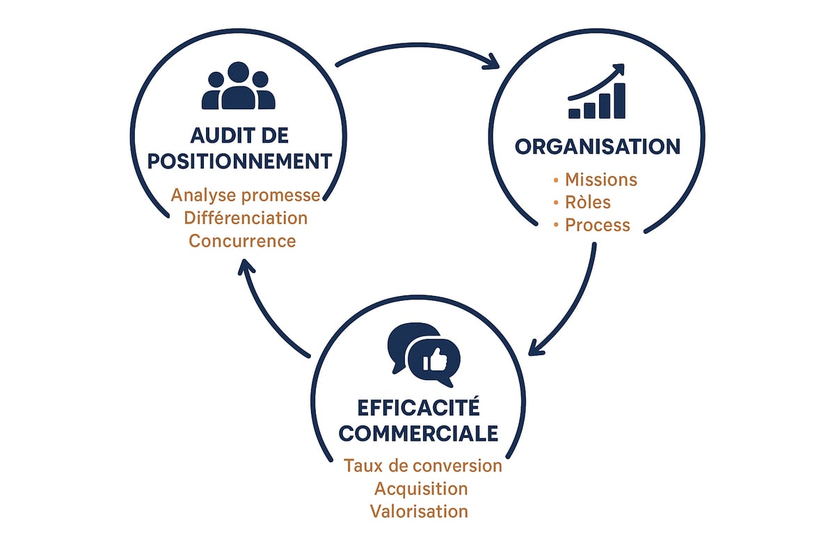 Articuler audit de positionnement, organisation et efficacité commerciale