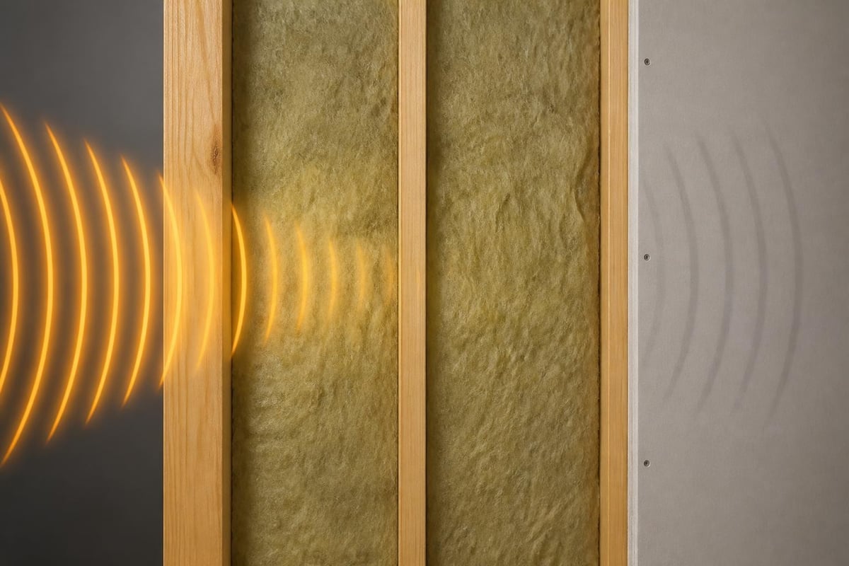 How sound waves interact with insulation batts in wall cavities