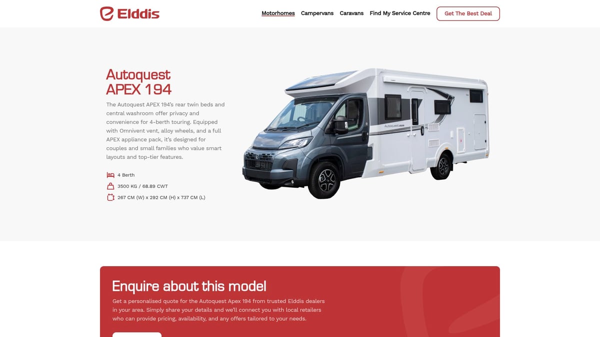 7 Essential Four Berth Motorhomes for Unforgettable Trips 2026 - Elddis Autoquest 194