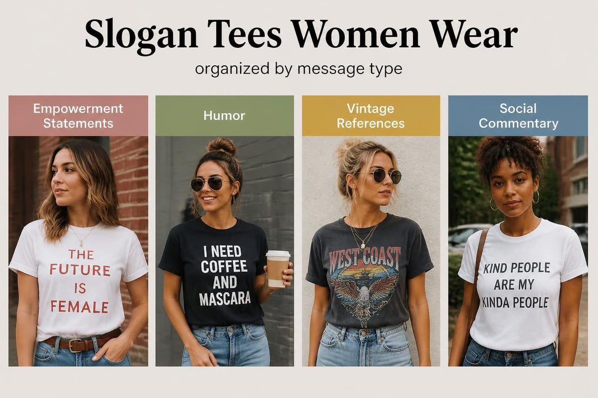 Different slogan tee categories