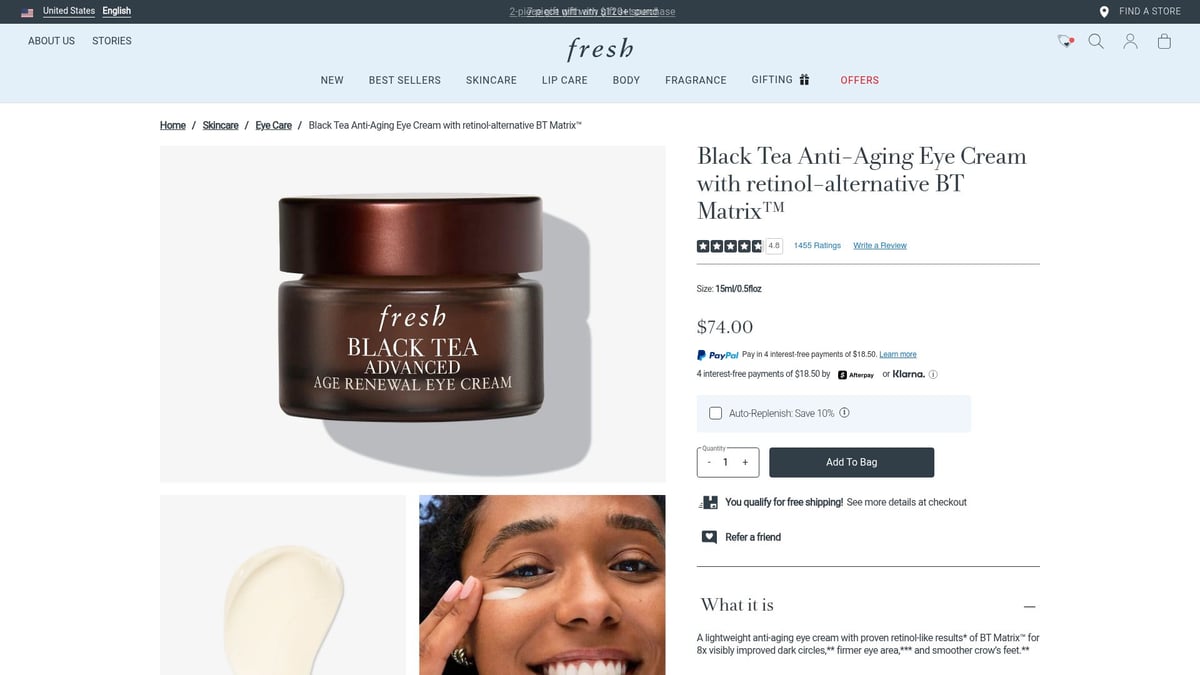 Top 9 Care Products to Try in 2026 for Every Routine - Black Tea Anti-Aging Eye Cream with BT Matrix™ by Fresh