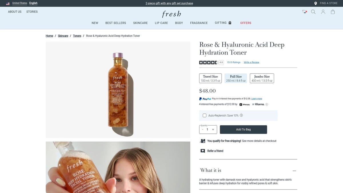 Top 9 Care Products to Try in 2026 for Every Routine - Rose & Hyaluronic Acid Deep Hydration Toner by Fresh