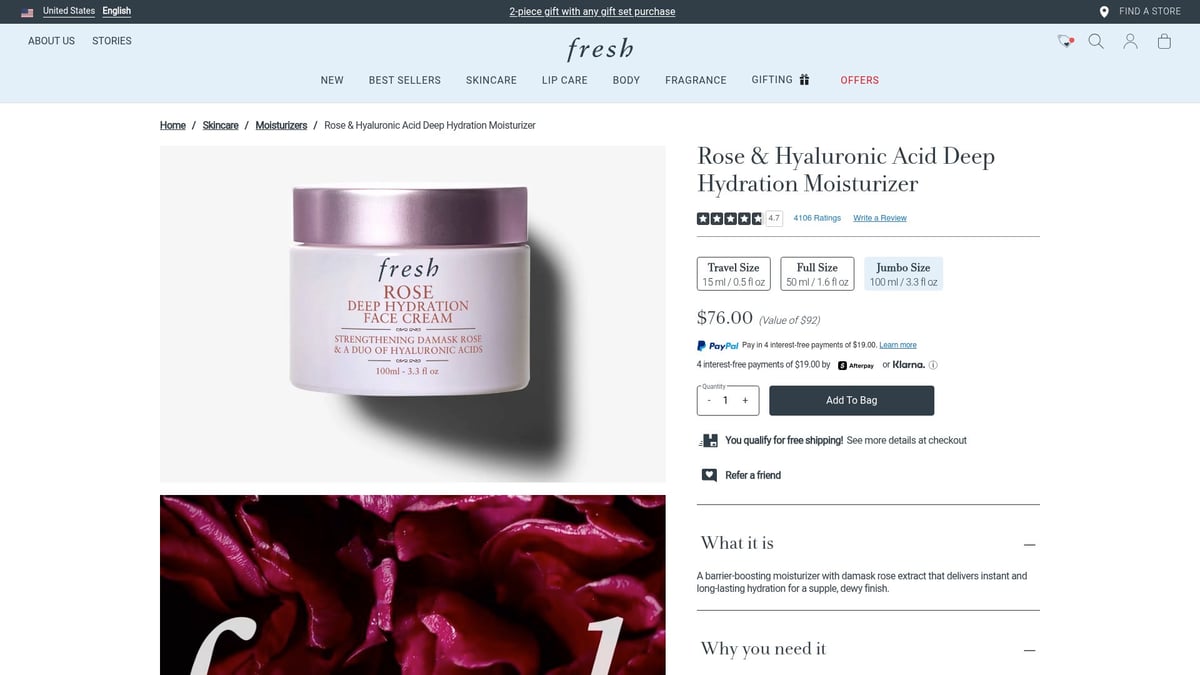 Top 9 Care Products to Try in 2026 for Every Routine - Rose & Hyaluronic Acid Deep Hydration Moisturizer by Fresh
