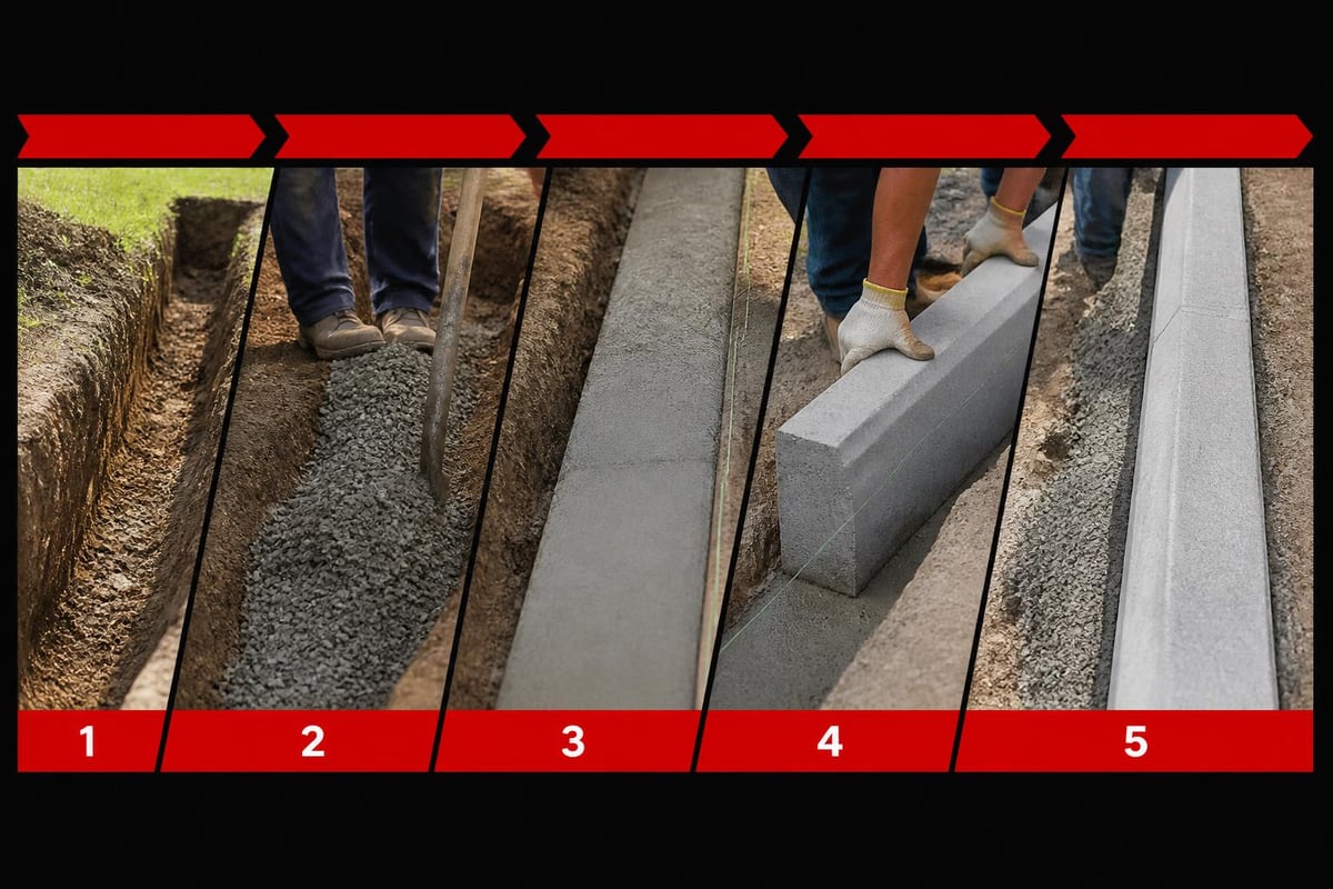 Road curb stone installation process