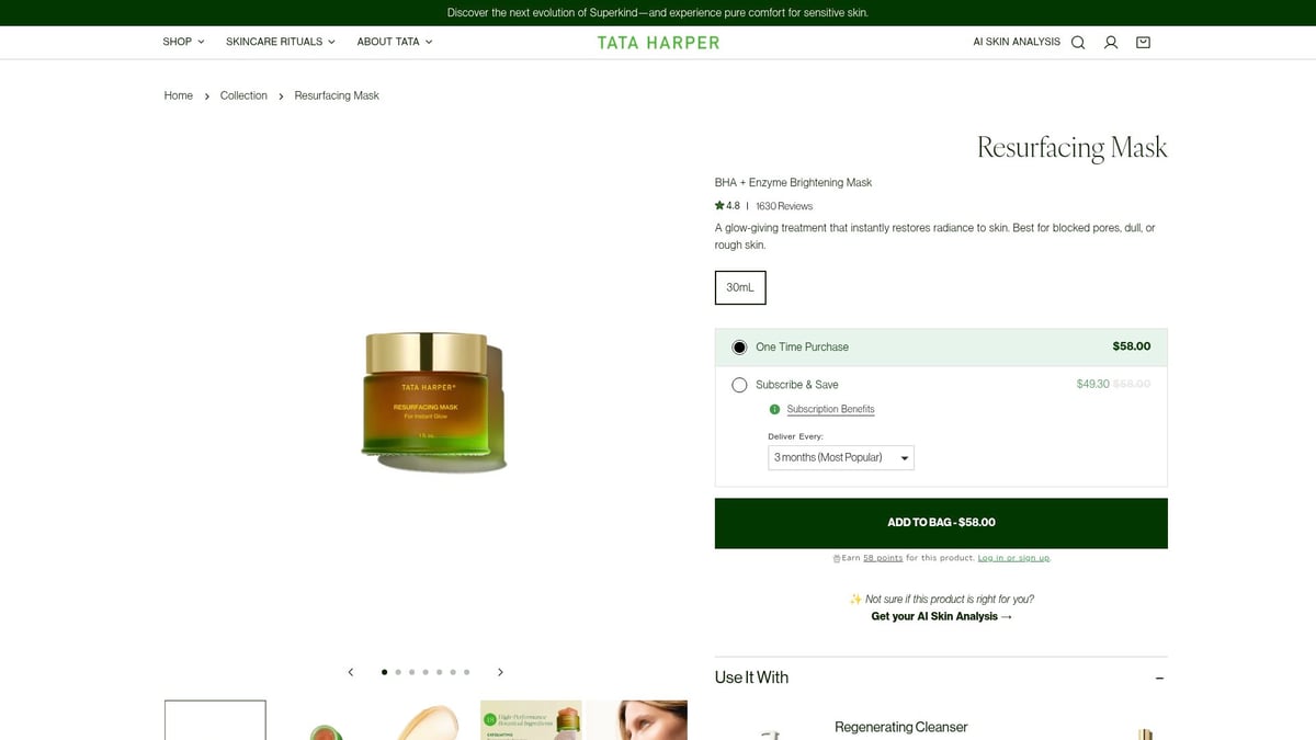 9 Essential Clean Skin Care Products for Radiant Skin in 2026 - Tata Harper Resurfacing Mask