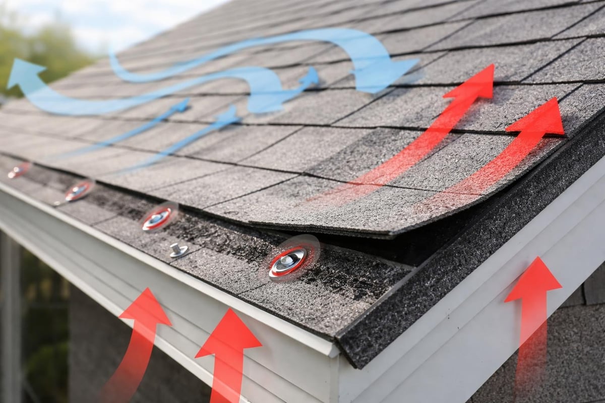 Wind uplift mechanics on shingles