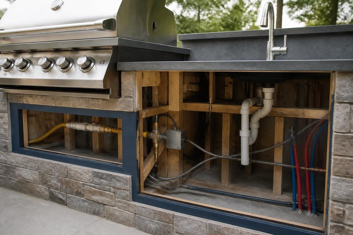 Outdoor kitchen utility connections