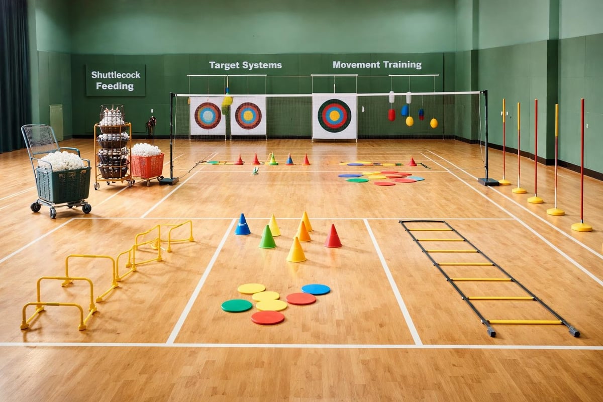 Badminton training equipment setup