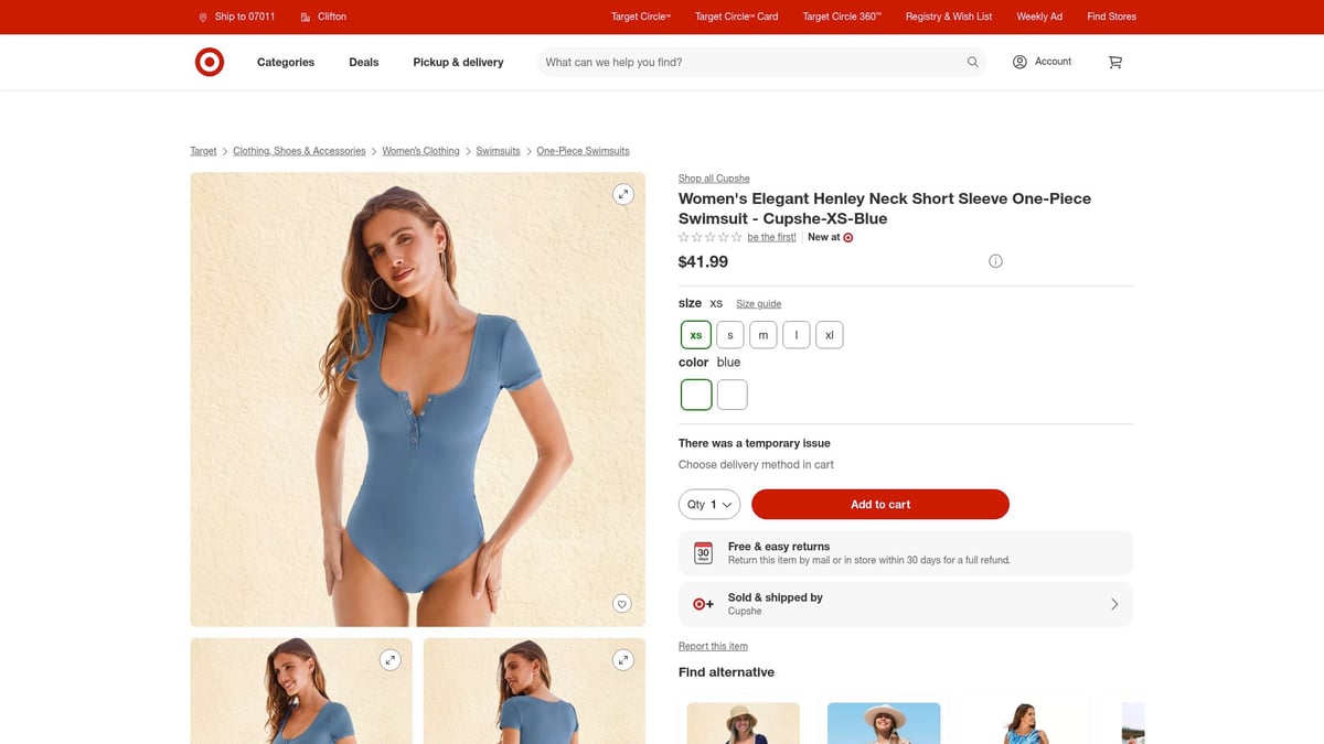 7 Stylish Short Sleeve Swimsuit Picks for 2026 - Cupshe Women's Elegant Henley Neck Short Sleeve One-Piece Swimsuit – $41.99