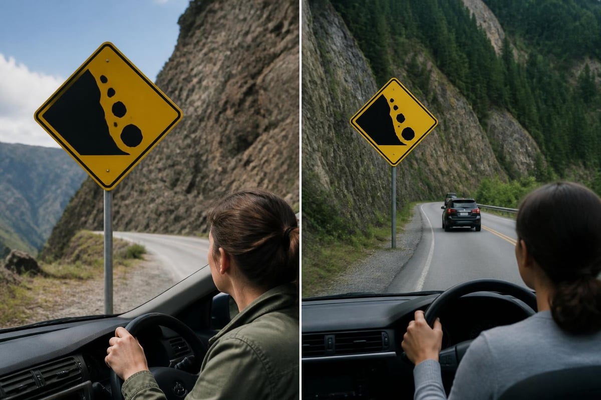 Driver response to falling rocks warnings