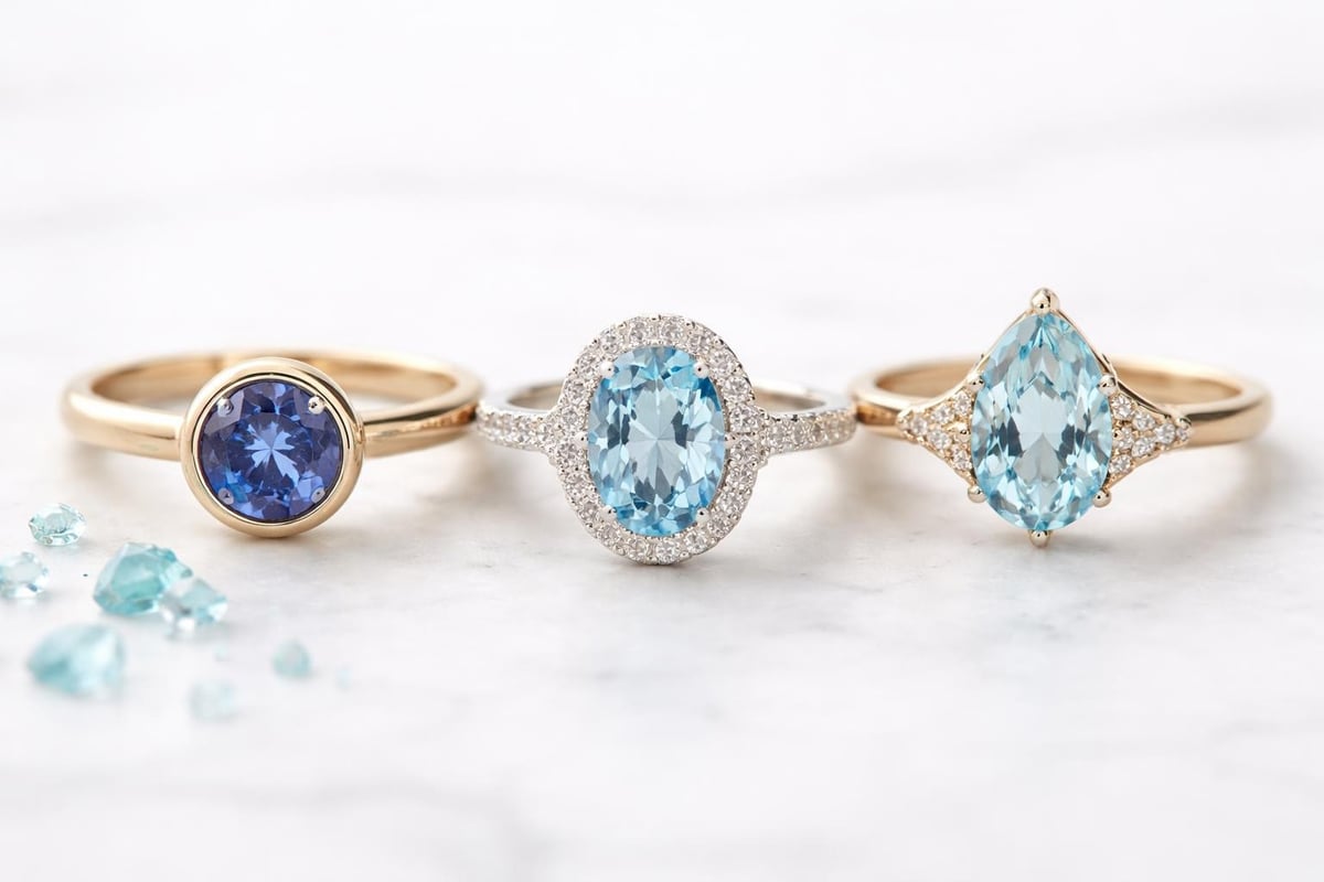 Ring setting styles for blue gemstones