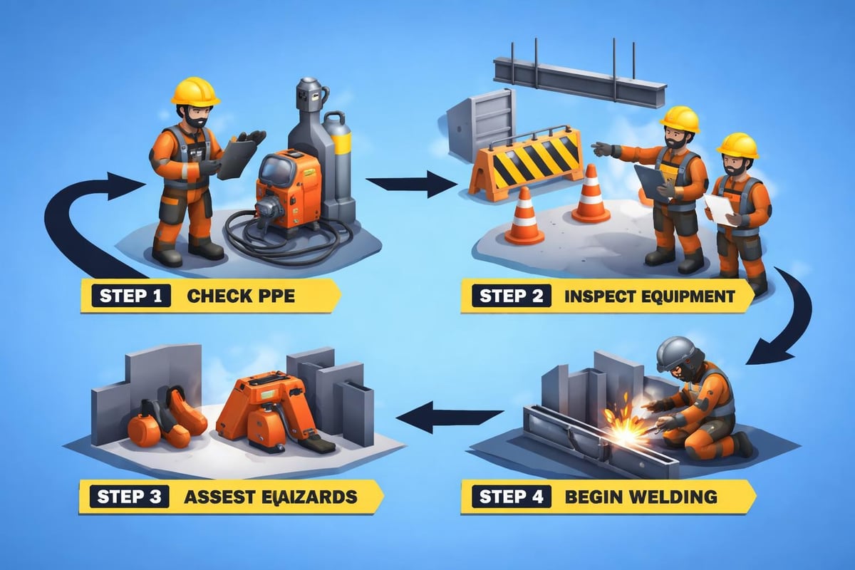 Safety protocol workflow for heavy equipment welding