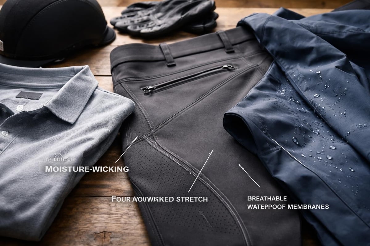 Technical features in male equestrian clothing