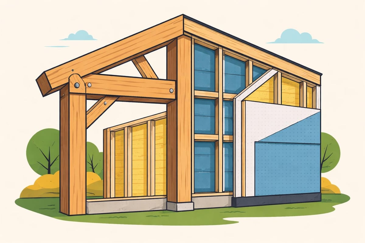 Hybrid timber frame construction methods