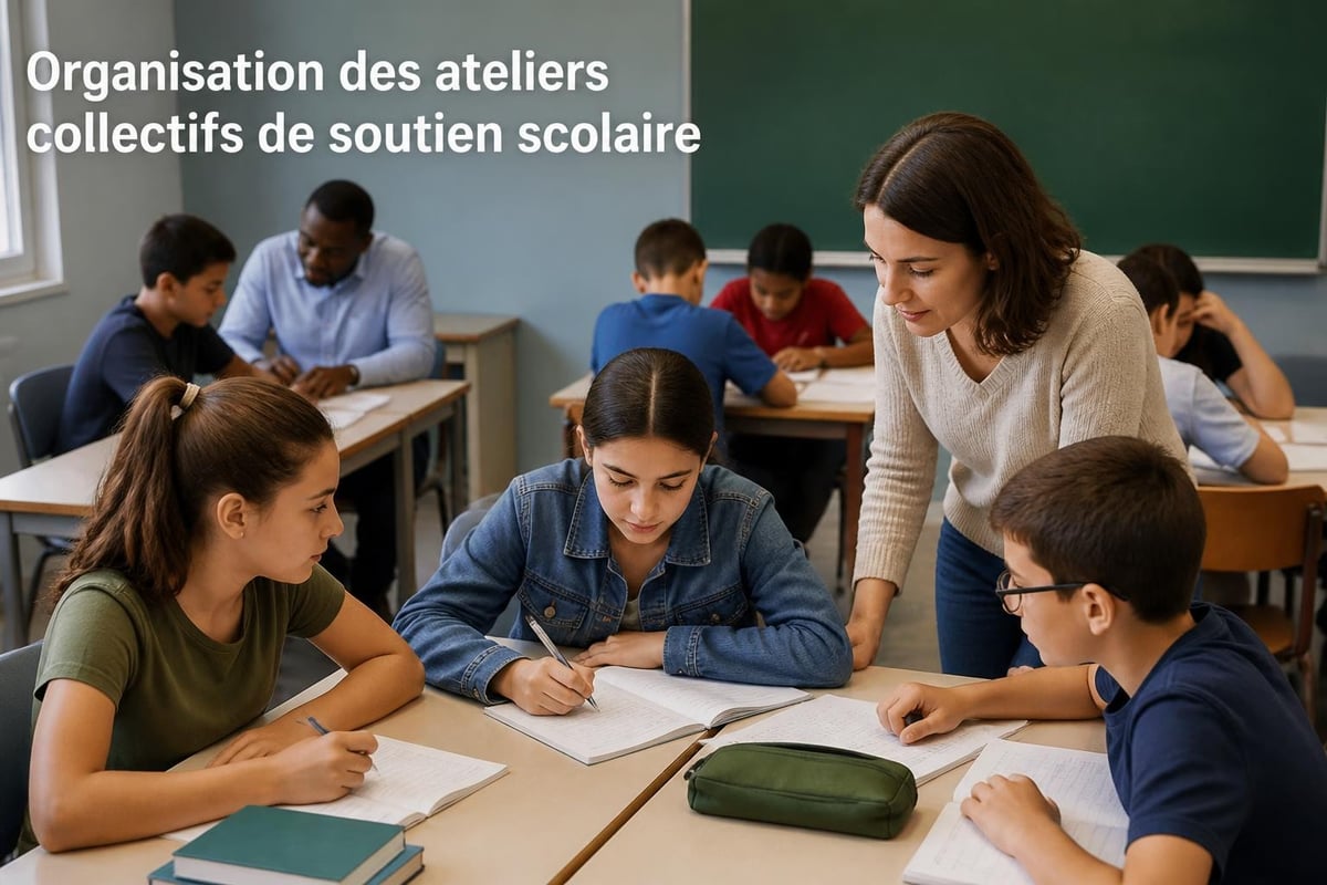 Groupe d'enfants du primaire travaillant ensemble