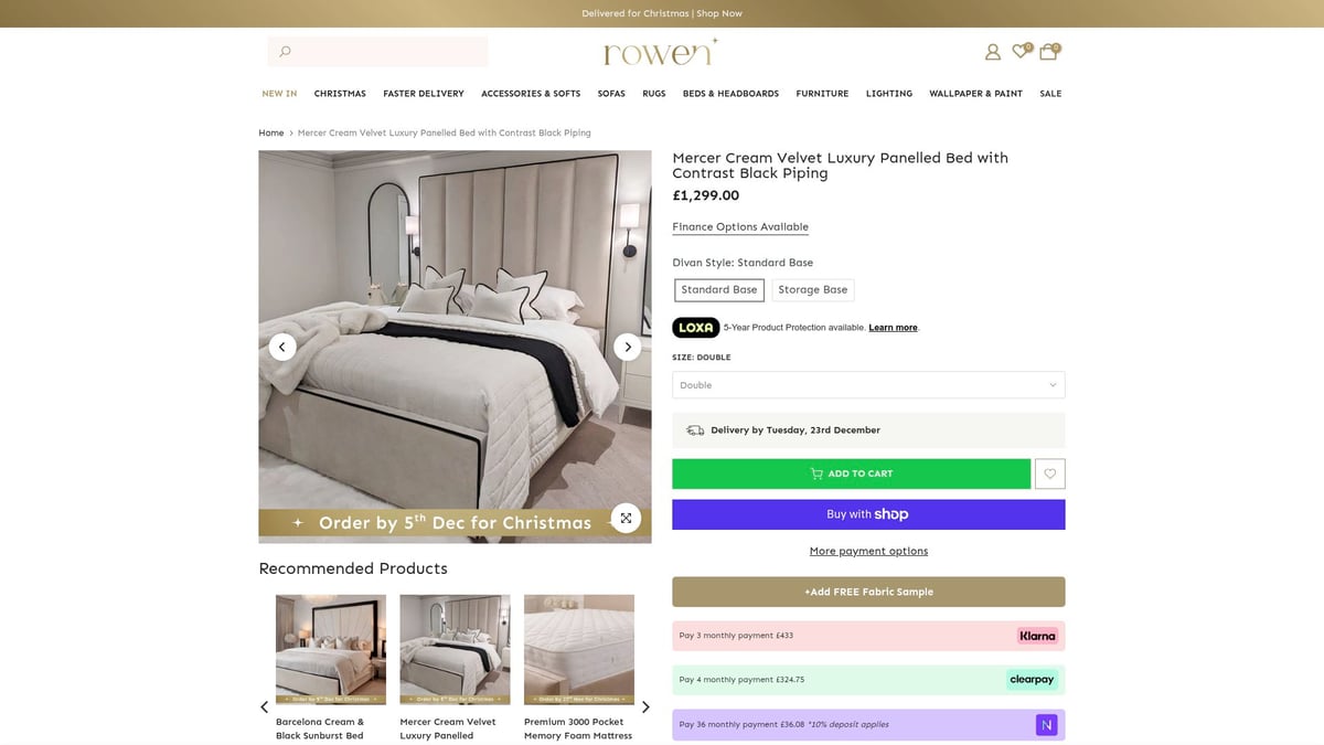 7 Best Luxury Super King Beds For Ultimate Comfort 2025 - Mercer Cream Velvet Luxury Panelled Bed with Contrast Black Piping – Rowen Homes