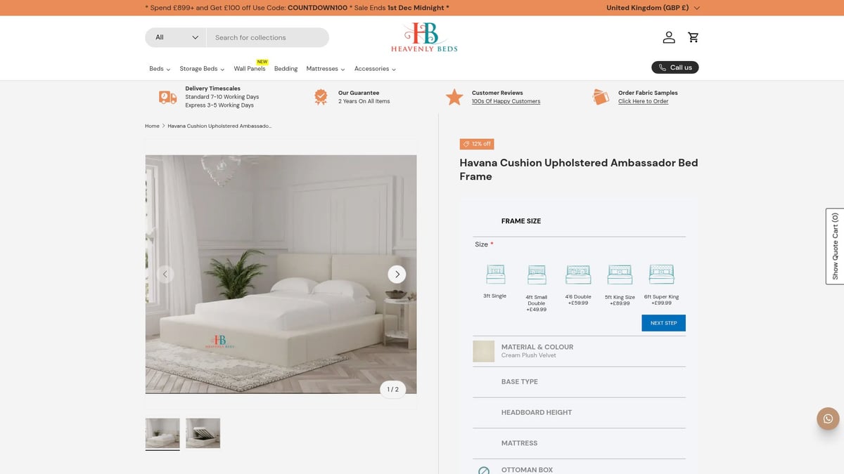 7 Best Luxury Super King Beds For Ultimate Comfort 2025 - Havana Cushion Upholstered Ambassador Bed Frame – Heavenly Beds