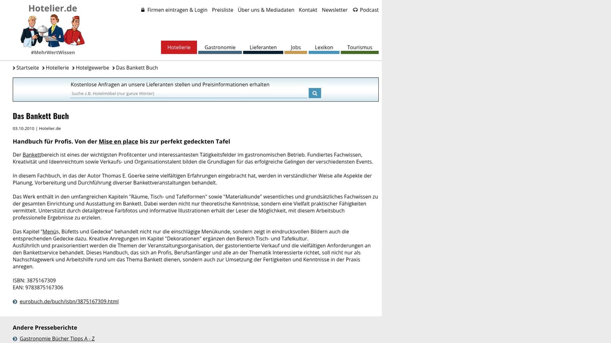 8 Inspirierende Gastronomie Bücher Für Profis 2026 - Das Bankett – Handbuch für Profis