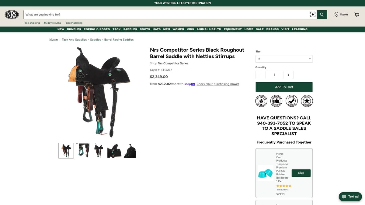 Top 7 Saddles for Sale in 2025: Best Picks for Every Rider - NRS Competitor Series Black Roughout Barrel Saddle with Nettles Stirrups