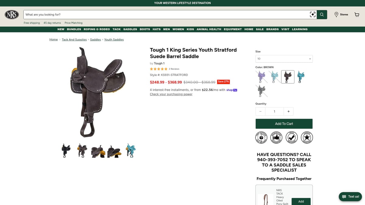 Top 7 Saddles for Sale in 2025: Best Picks for Every Rider - Tough 1 King Series Youth Stratford Suede Barrel Saddle