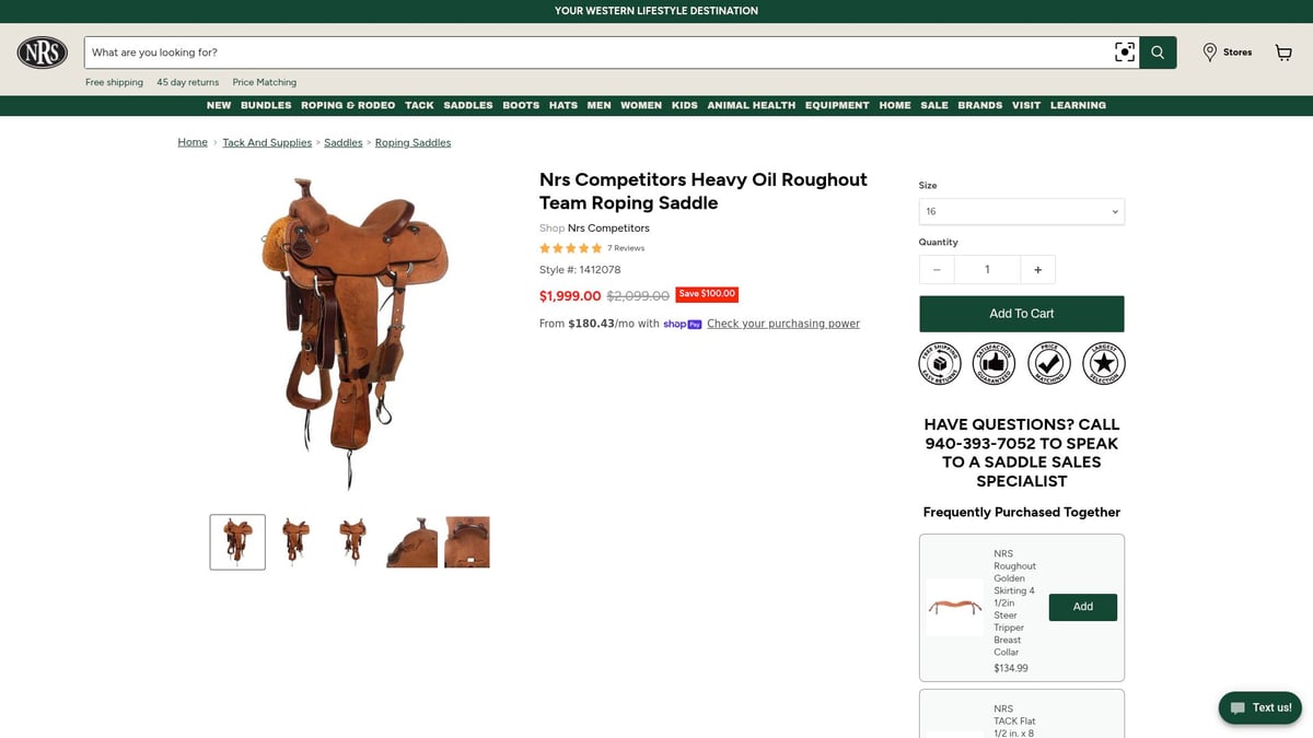 Top 7 Saddles for Sale in 2025: Best Picks for Every Rider - NRS Competitor Series Heavy Oil Roughout Team Roping Saddle