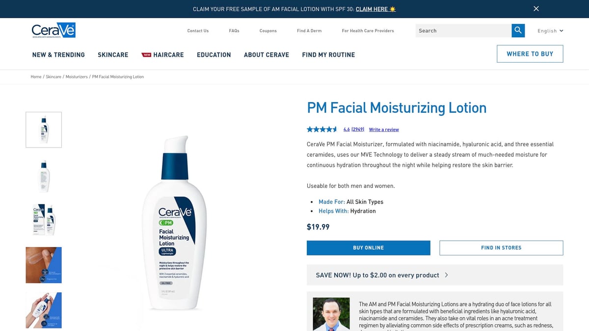 7 Best Moisturizer Gentle Picks for Sensitive Skin in 2025 - CeraVe PM Facial Moisturizing Lotion