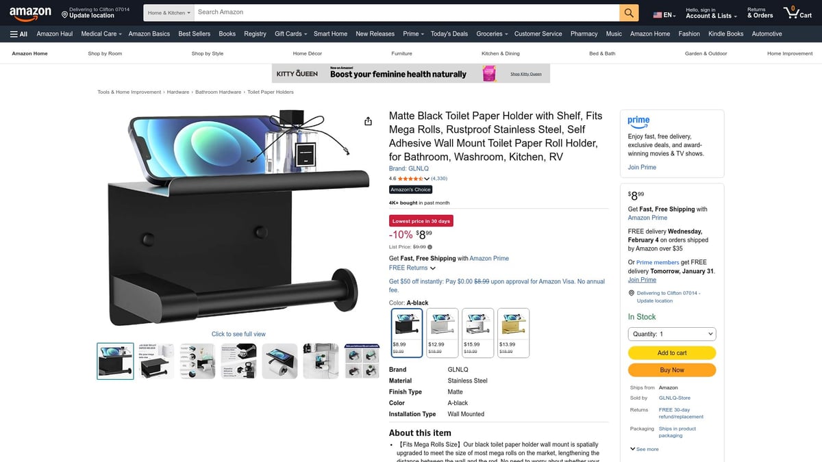 7 Smarte Toilet Paper Holder Ideer Til Badeværelset 2026 - GLNLQ Toilet Paper Holder med Hylde – Praktisk og Pladsbesparende