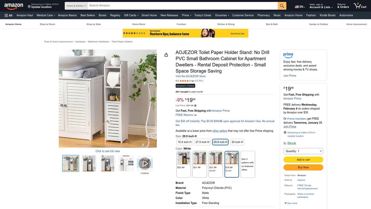 7 Smarte Toilet Paper Holder Ideer Til Badeværelset 2026 - AOJEZOR Toilet Paper Holder Stand – Opbevaringsskab til Små Badeværelser