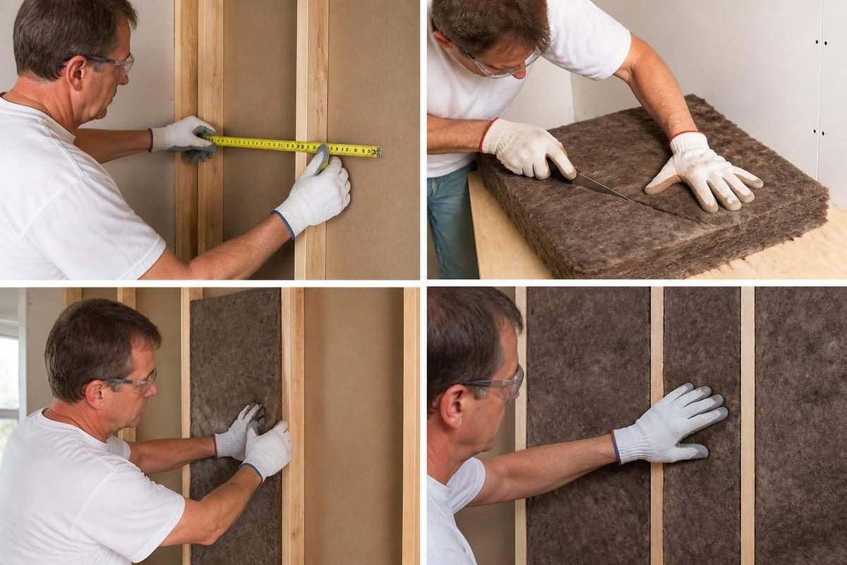 Installing acoustic batts in wall cavities