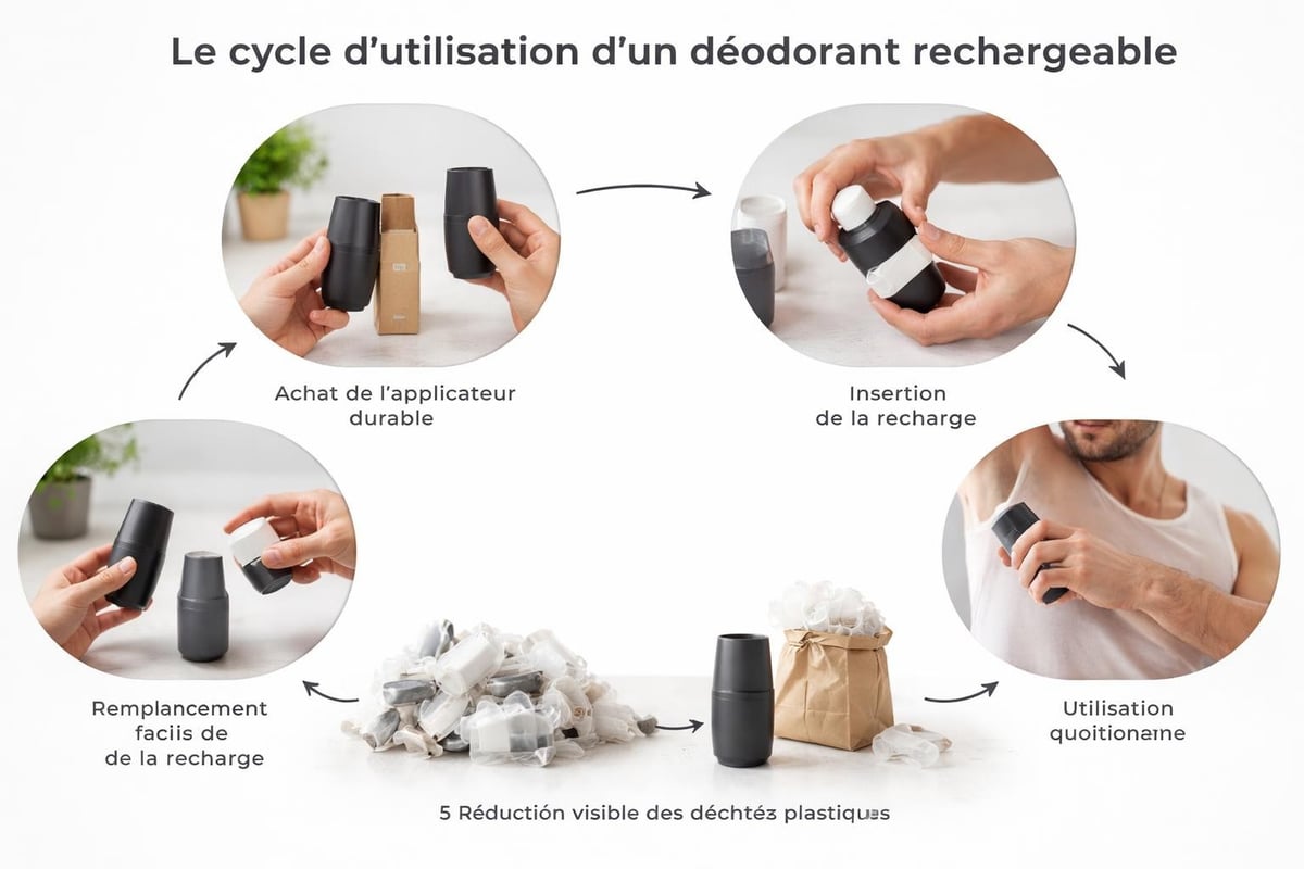 Cycle d'utilisation d'un déodorant rechargeable