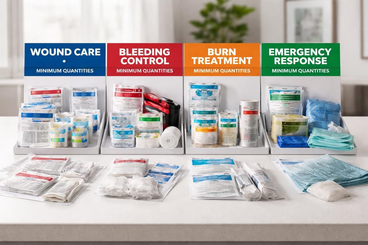 ANSI standard categories for first aid kit supplies