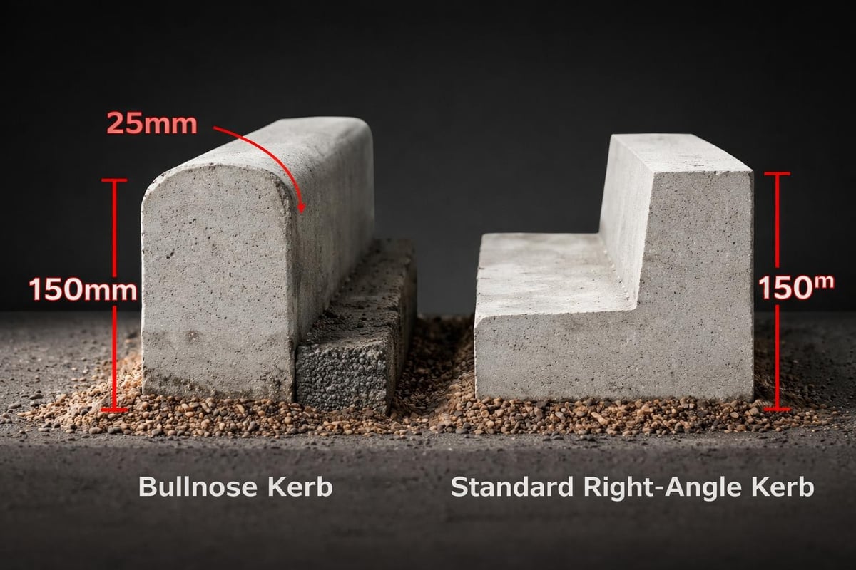 Bullnose kerb profile dimensions