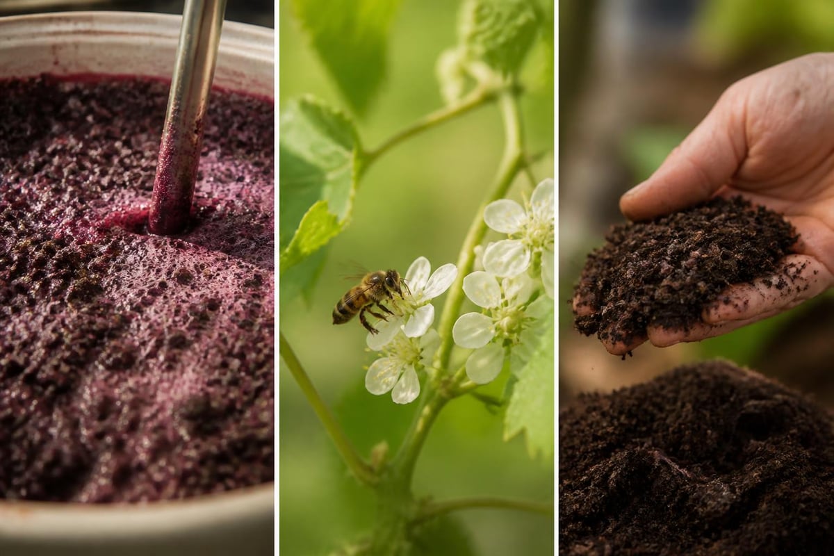 Organic vineyard ecosystem with natural yeasts and soil biodiversity