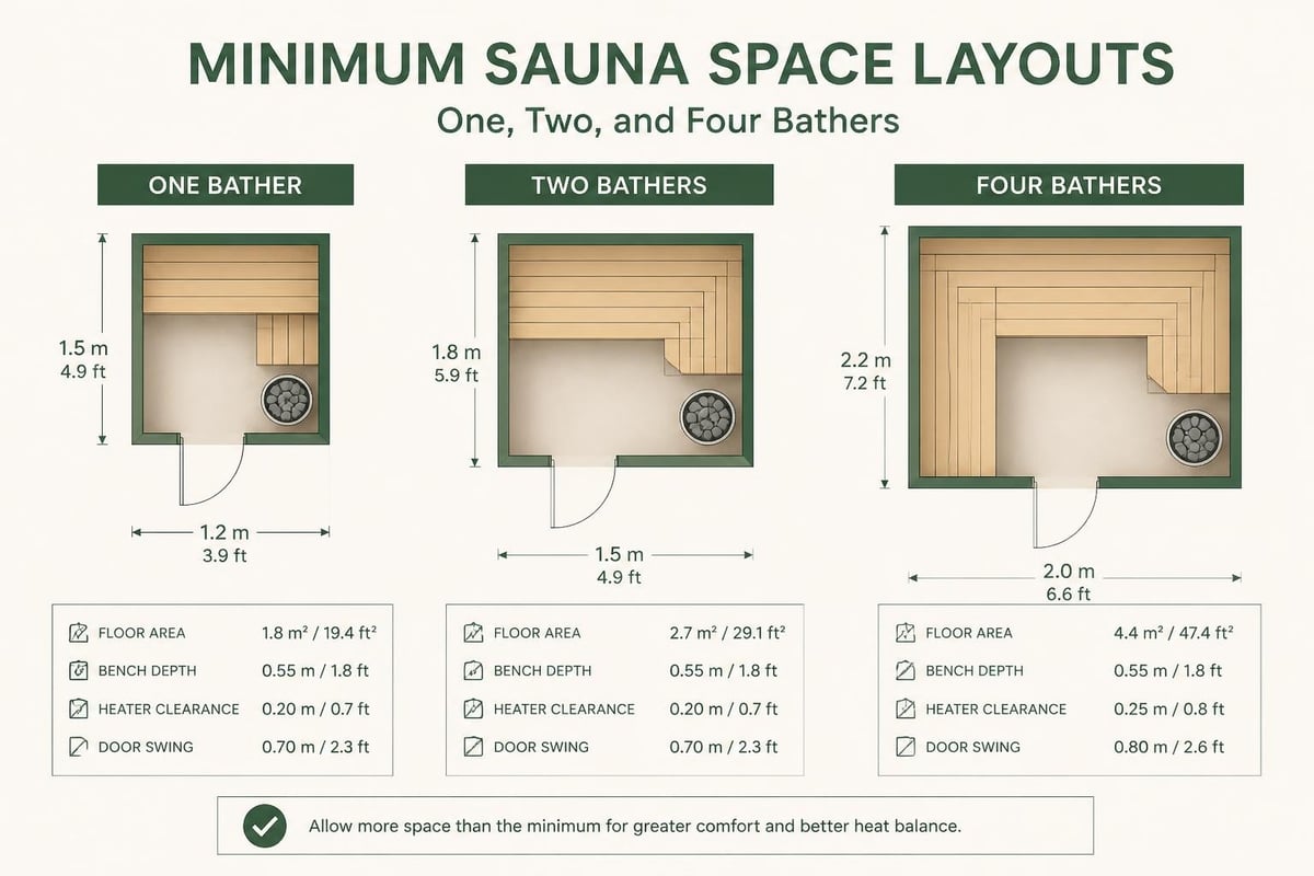 Sauna space layout dimensions