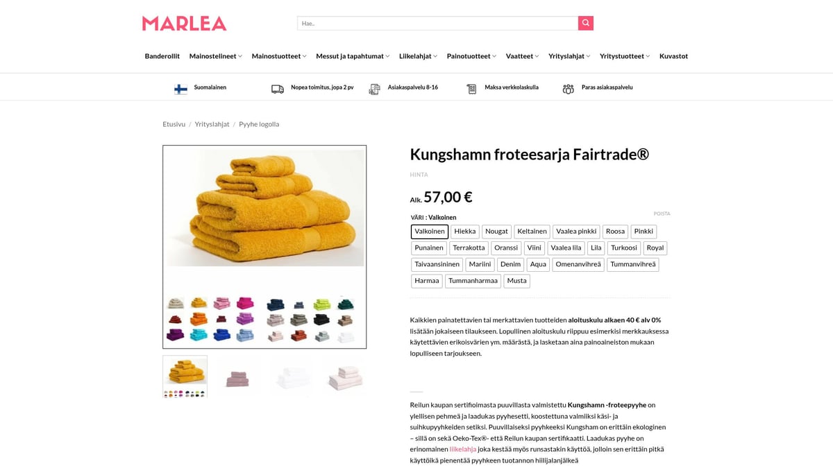 7 Vastuulliset Liikelahjat Yrityksille Vuodelle 2026 - Kungshamn froteesarja Fairtrade® – Ekologinen pyyhesetti