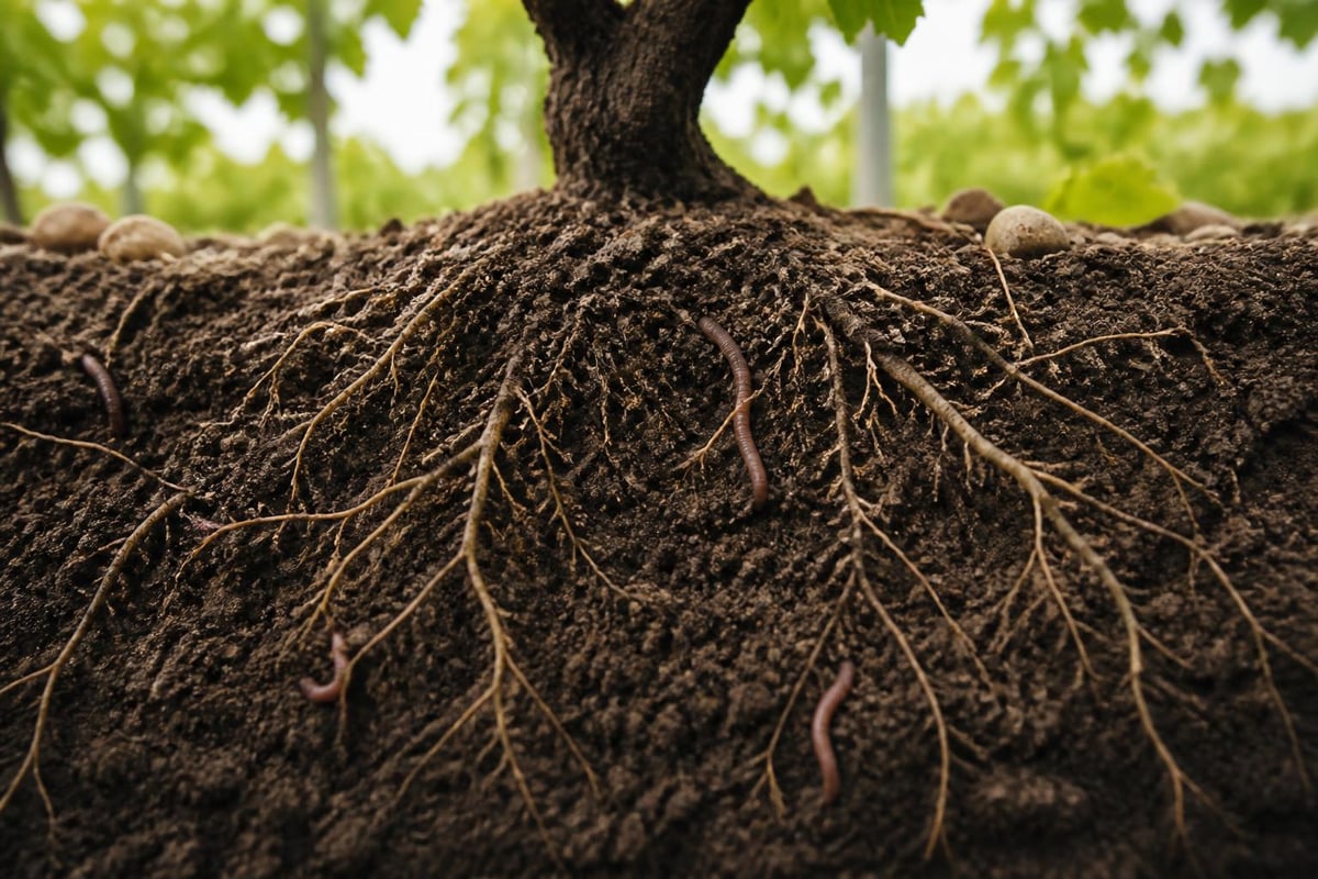 Organic vineyard soil ecosystem