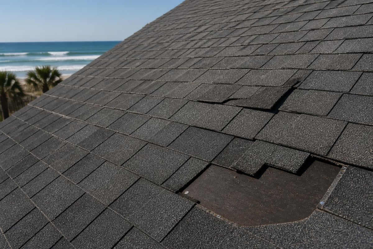 Wind damage progression on asphalt shingles