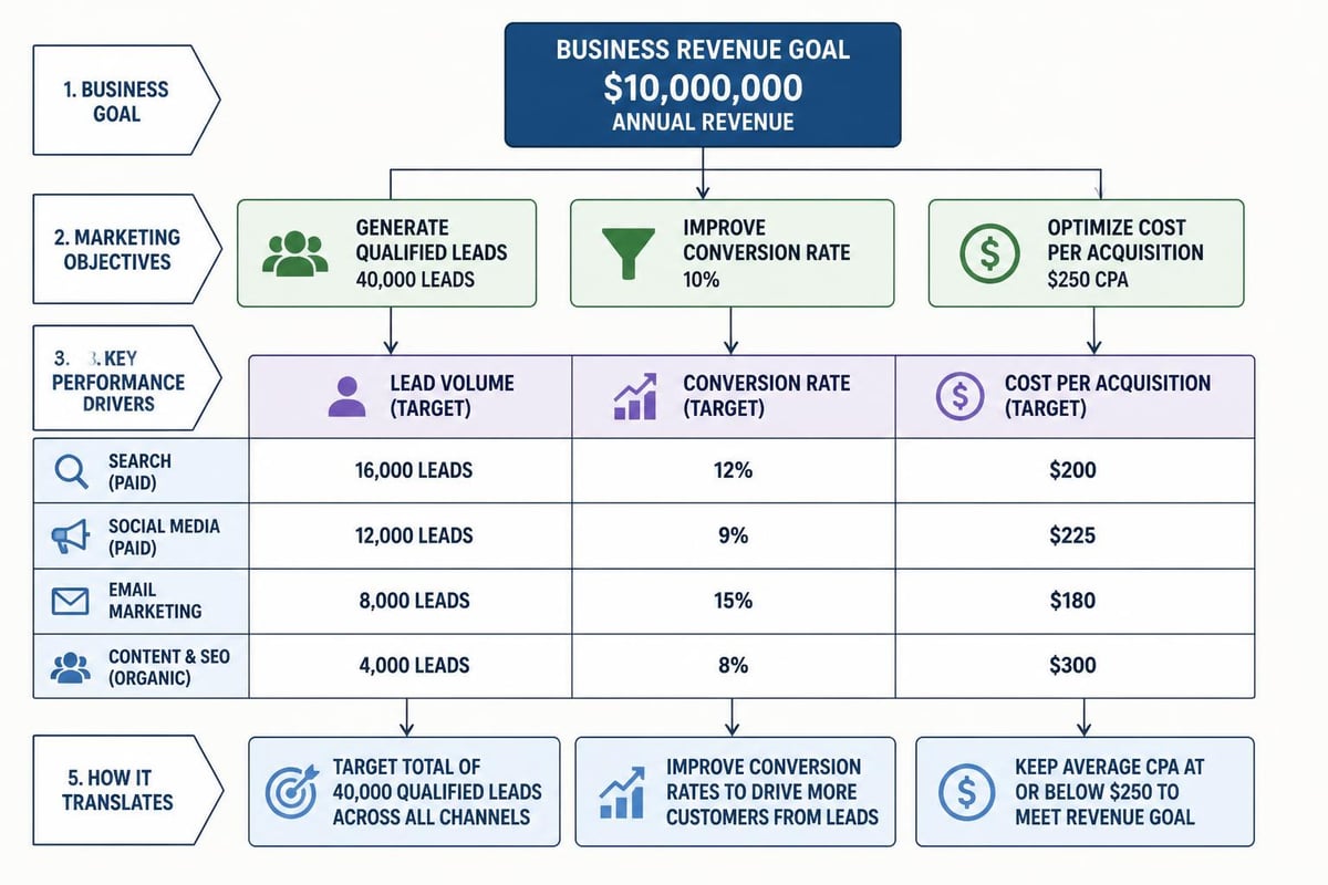 Business goals translating into marketing objectives