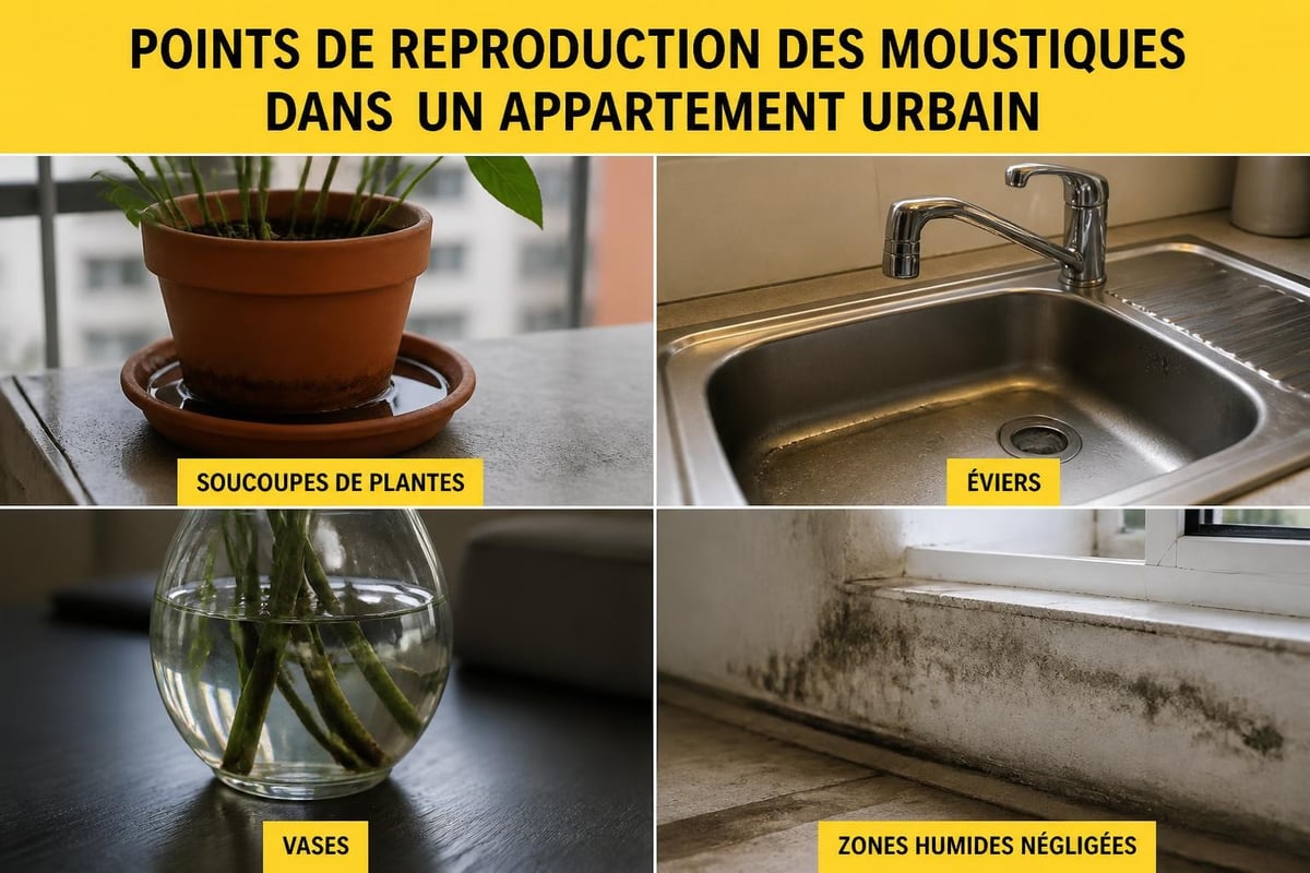 Zones de reproduction des moustiques en appartement