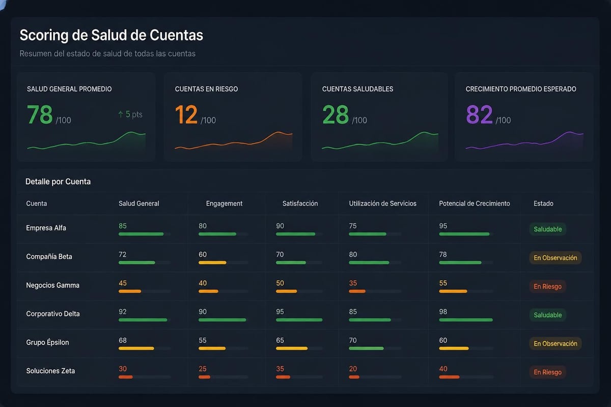 Dashboard de salud de cuentas de clientes